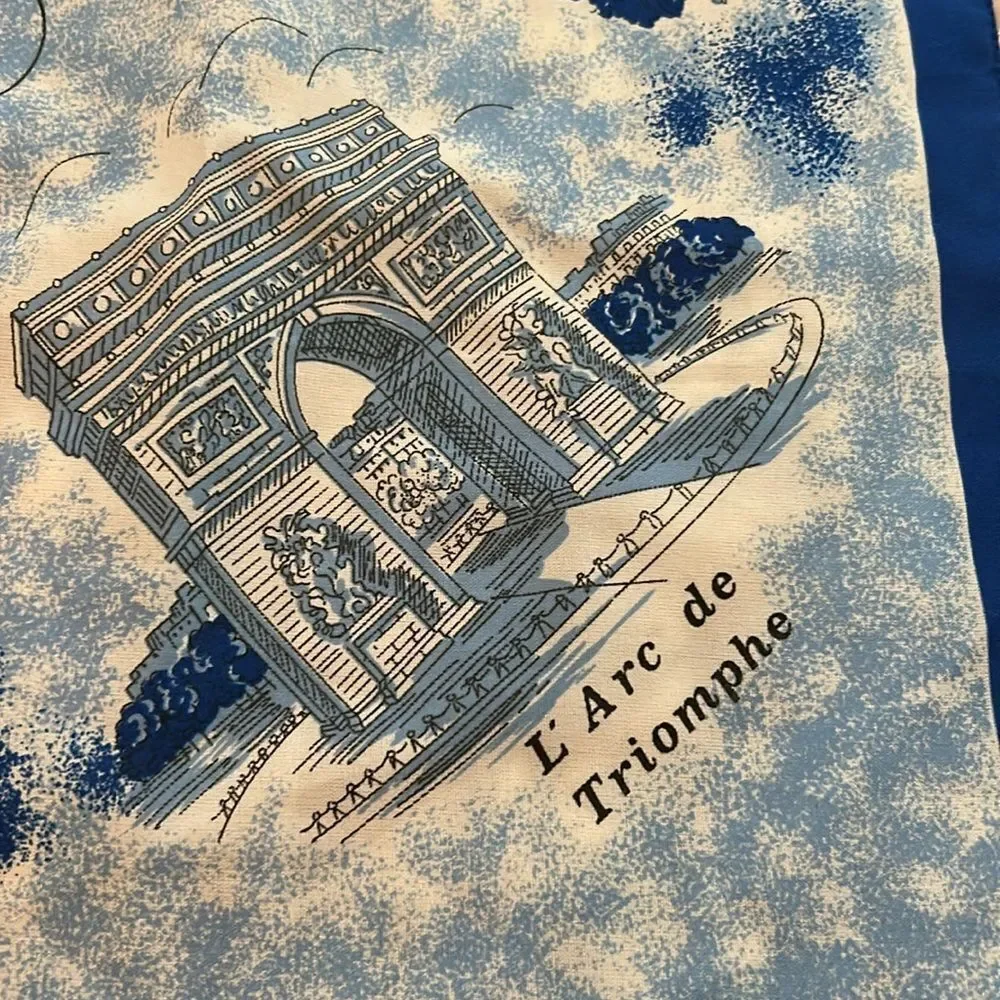Paris Landmark Silk Scarf - Blue & White